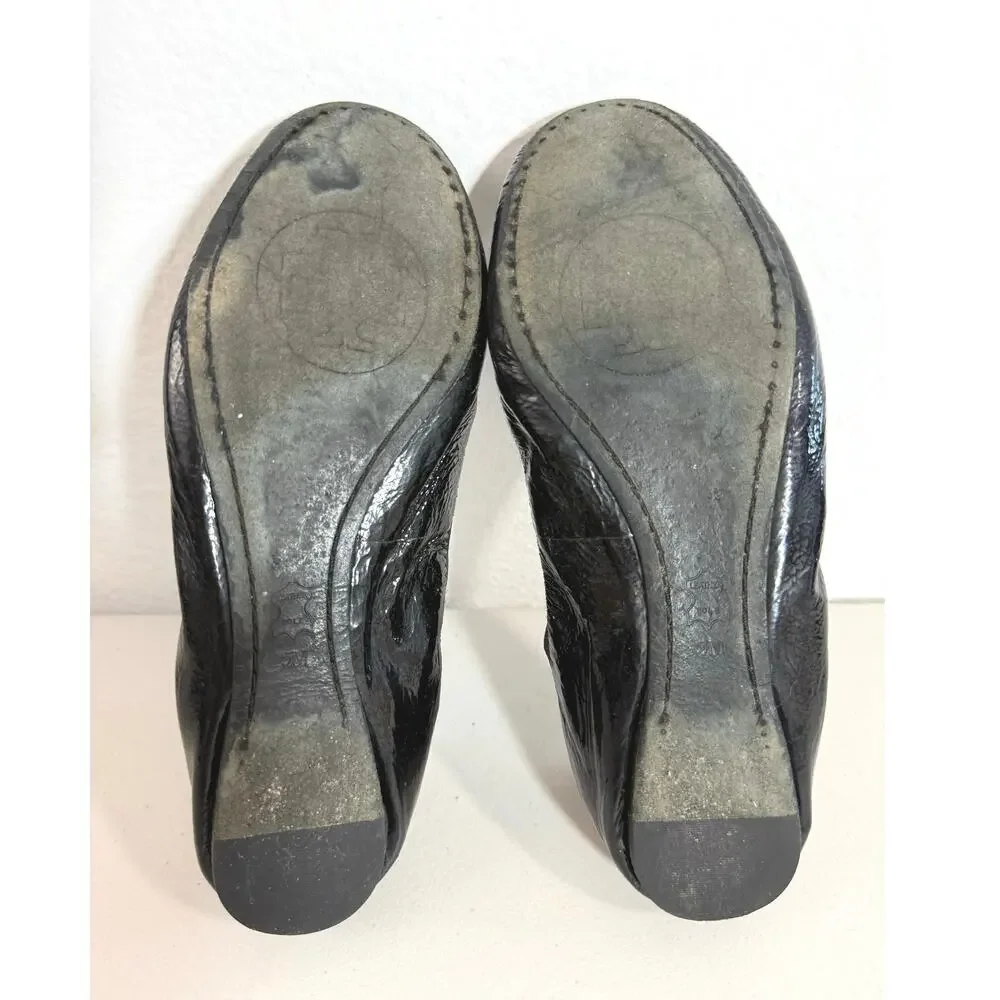 Tory Burch Caroline Ballet Flats Women’s 9 Black Patent Leather Logo Shoes